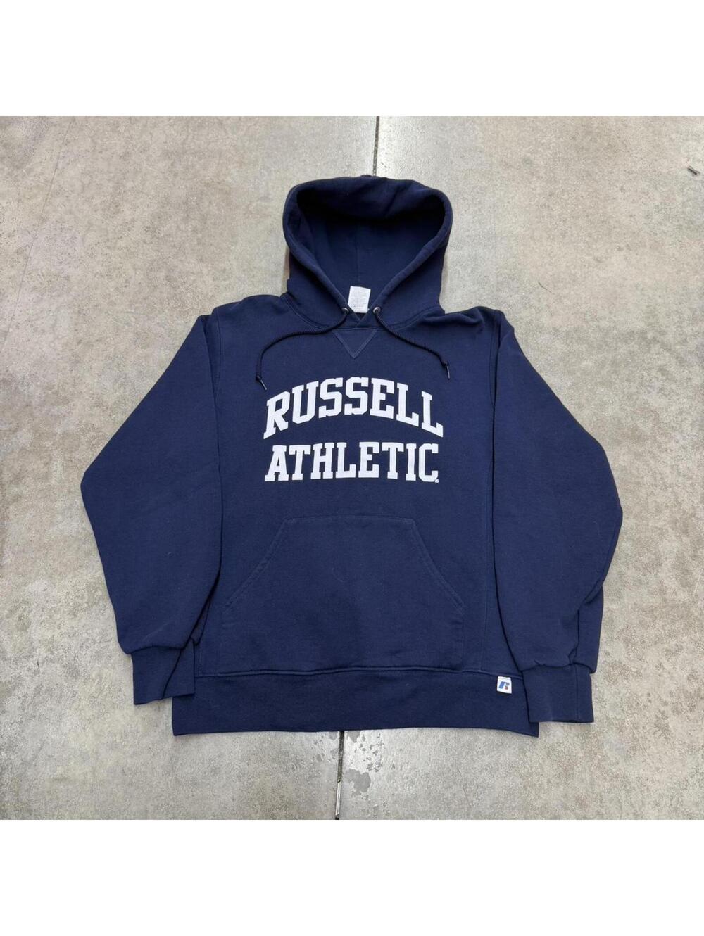 vintage russell athletics navy spell out heavyweight hoodie size medium